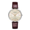 Emporio Armani Dress Quartz Silver Dial Brown Leather Strap Watch For Women - AR11063